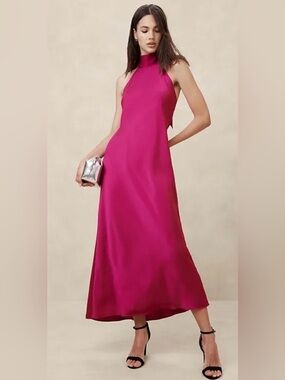 Banana Republic Sleeveless Halter Maxi Dress in Fuchsia